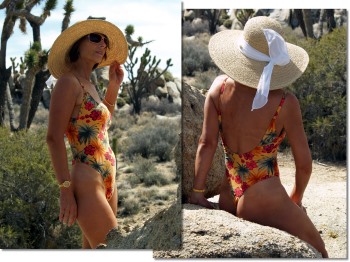 Sexy Tropical Floral design makes the Maui Wowie one piece thong swimsuit a perennial favorite