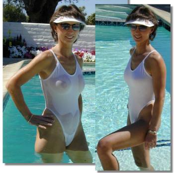 The Sheer when wet St Tropez one piece thong swimsuit exciting and very