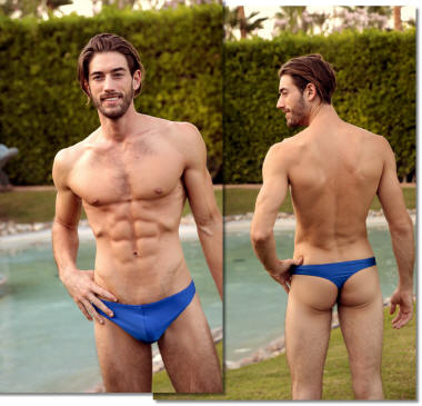 men's low rider thong swimsuit in royal blue