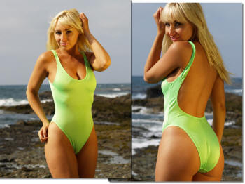 baywatch swimsuit neon lime front and back view