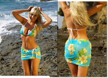 The Aqua Floral Scrunchie Mini Skirt by Brigitewear