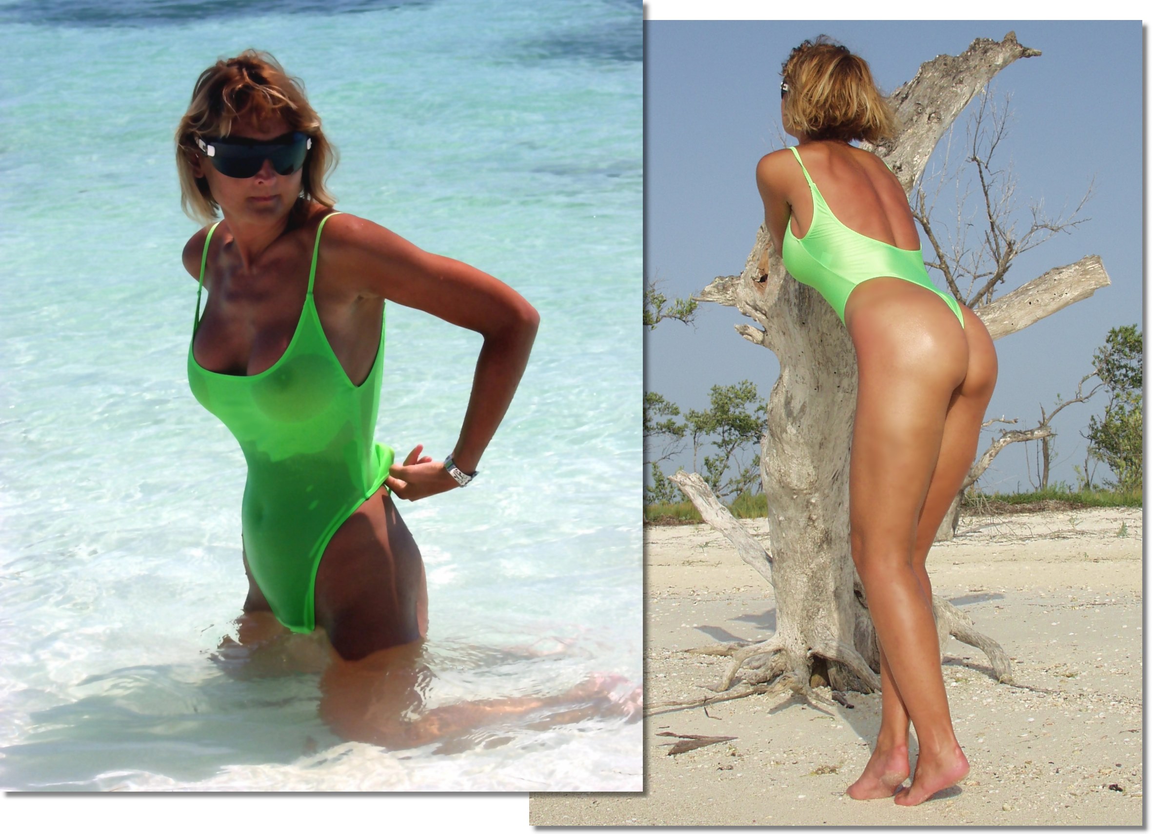 Sheer When Wet Bodysuit. See Through one Piece Thong Swimsuit