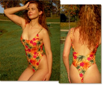 Cyndi wearing the Maui Wowie thong one-piece swimsuit by Brigitewear