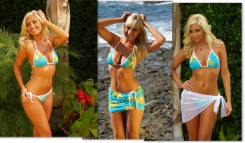 Aqua floral bikini ensemble for women