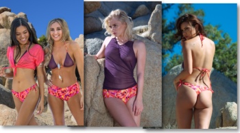 Desert Flower sheer thong bikini swimsuit ensemble for women