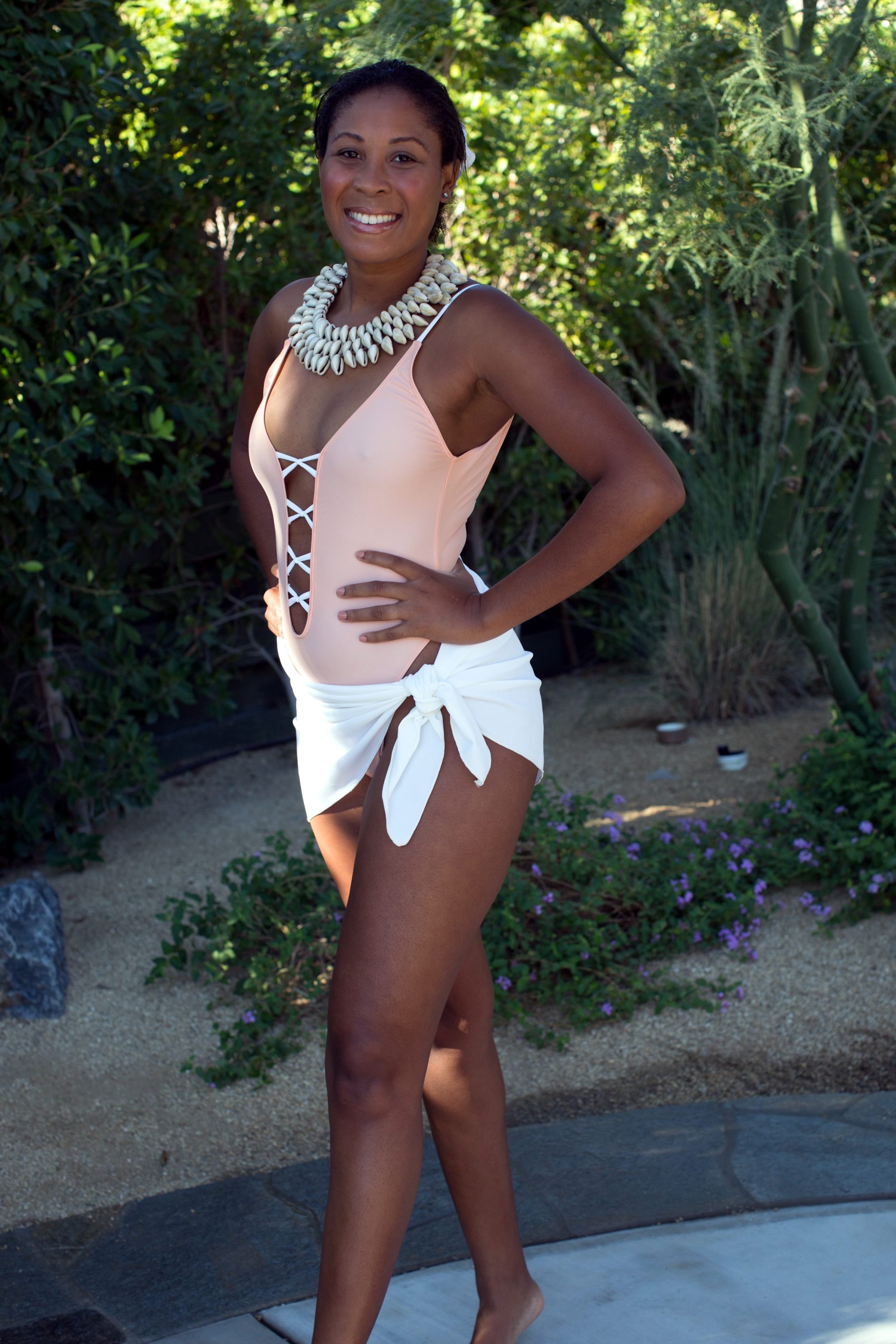 Palm Springs Plunge sheer one piece swimsuit by Brigitewear
