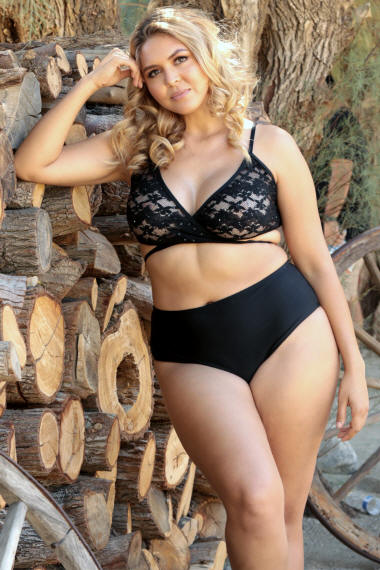 The Wrap Around plus size sheer top shown with the Cheeky High Waist bikini bottom