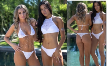 Sexy White Crochet sheer bikini swimsuit ensemble